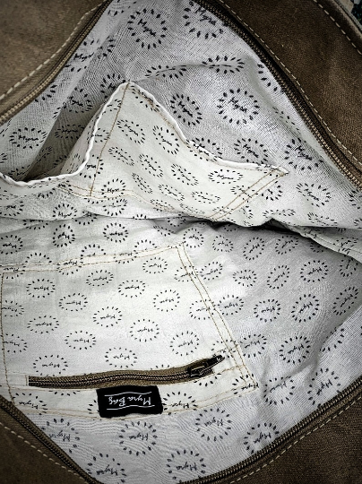 Flower Printed Canvas and Leather Tote