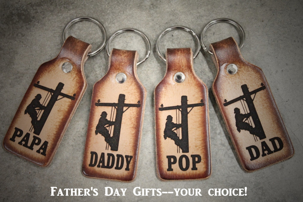 Handcrafted Leather Lineman Key Chain - USA Made Gift for Dad