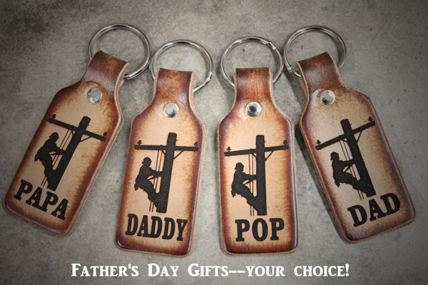 Handcrafted Leather Lineman Key Chain - USA Made Gift for Dad