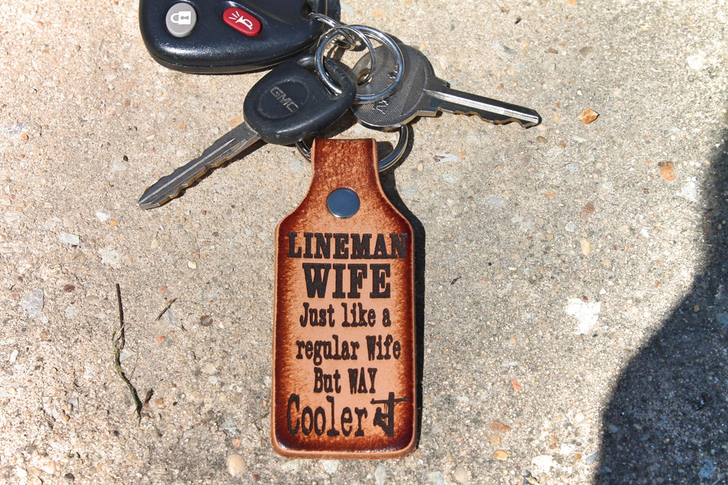 Lineman Wife Leather Keychain - Engraved Gift for Line Wife - Gift Boxed
