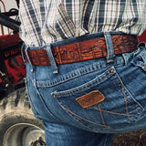 Lineman Hand Tooled Leather Belt - Full Grain Cowhide | Miller's Leath