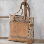 Flower Printed Canvas and Leather Tote