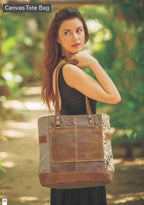 Flower Printed Canvas and Leather Tote