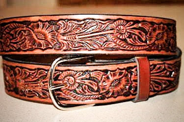 Handcrafted Leather Belt -- Western Carved Design-- Made in the USA